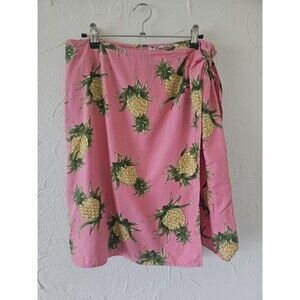 Pink Vintage Pineapple Wrap Skirt By Honolulu Lulu Size L Silk